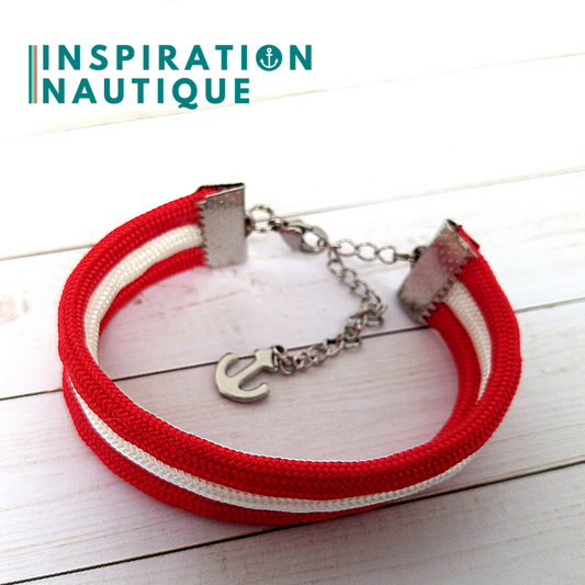 Bracelet marin triple rayures en paracorde 550 et acier inoxydable, Rouge et blanc