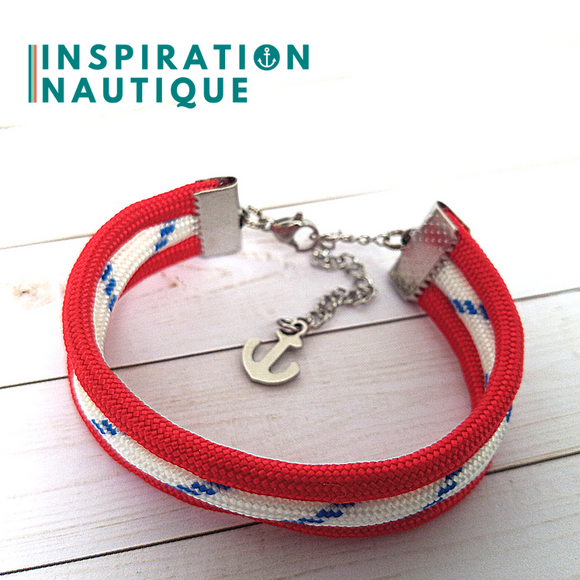 Bracelet marin triple rayures unisexe en paracorde 550 et acier inoxydable, Rouge et blanc avec traceur bleu