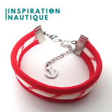 Bracelet marin triple rayures unisexe en paracorde 550 et acier inoxydable, Rouge et blanc avec traceur rouge