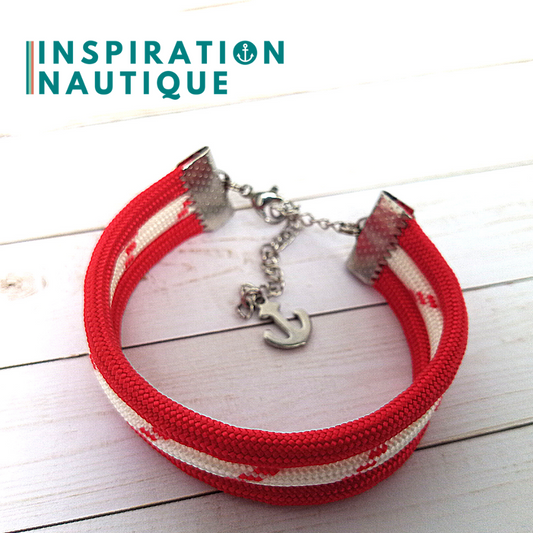 Bracelet marin triple rayures en paracorde 550 et acier inoxydable, Rouge et blanc avec traceur rouge