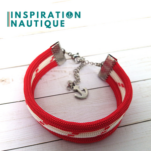 Bracelet marin triple rayures unisexe en paracorde 550 et acier inoxydable, Rouge et blanc avec traceur rouge