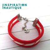 Bracelet marin triple rayures unisexe en paracorde 550 et acier inoxydable, Rouge et blanc avec traceur rouge