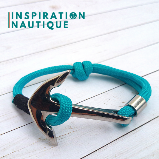 Bracelet marin avec ancre en paracorde 550 et acier inoxydable, ajustable, Turquoise