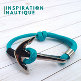 Bracelet marin avec ancre pour homme ou femme en paracorde 550 et acier inoxydable, ajustable, Turquoise
