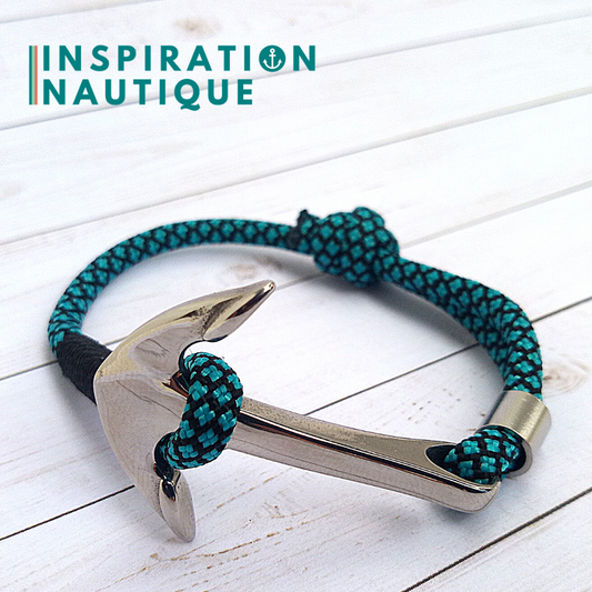 Bracelet marin avec ancre en paracorde 550 et acier inoxydable, ajustable, Turquoise et noir, diamants