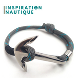 Bracelet marin avec ancre pour homme ou femme en paracorde 550 et acier inoxydable, ajustable, Gris avec traceur turquoise