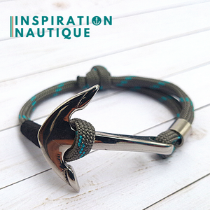 Bracelet marin avec ancre pour homme ou femme en paracorde 550 et acier inoxydable, ajustable, Gris avec traceur turquoise
