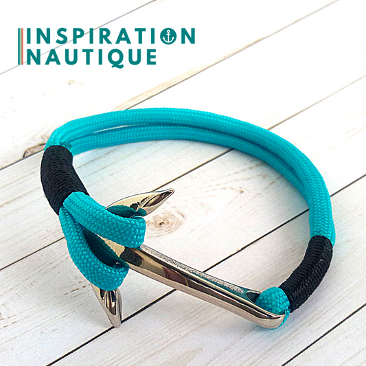 Bracelet marin avec ancre en paracorde 550 et acier inoxydable, Turquoise