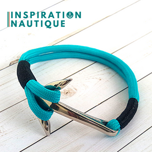 Bracelet marin avec ancre pour homme ou femme en paracorde 550 et acier inoxydable, Turquoise