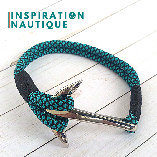 Bracelet marin avec ancre en paracorde 550 et acier inoxydable, Turquoise et noir, diamants