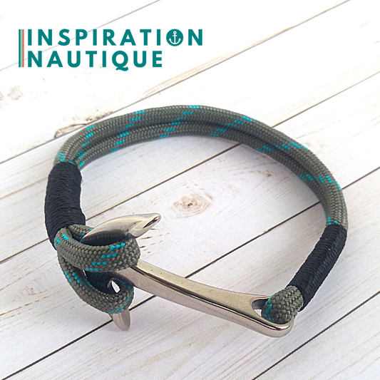 Bracelet marin avec ancre en paracorde 550 et acier inoxydable, Gris avec traceur turquoise