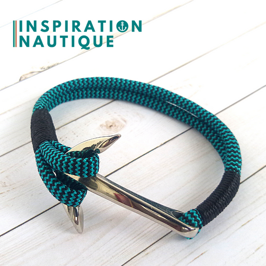 Bracelet marin avec ancre en paracorde 550 et acier inoxydable, Turquoise et noir, zigzags