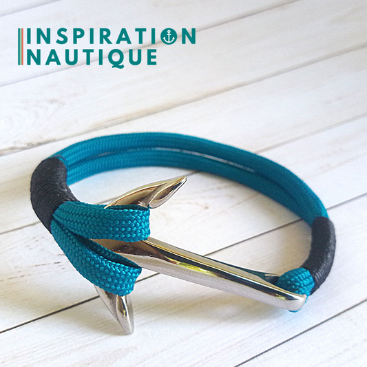 Bracelet marin avec ancre en paracorde 550 et acier inoxydable, Bleu Caraïbes