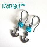 Prêt-à-partir | Boucles d'oreilles avec bille en corde et ancre en acier inoxydable, Turquoises