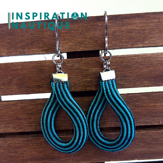 Boucles d'oreilles Goutte, Turquoise et noir, ligné