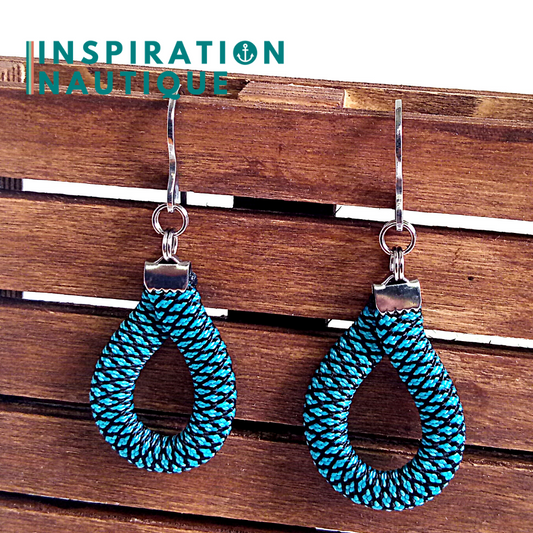 Boucles d'oreilles Goutte, Turquoise et noir, diamants