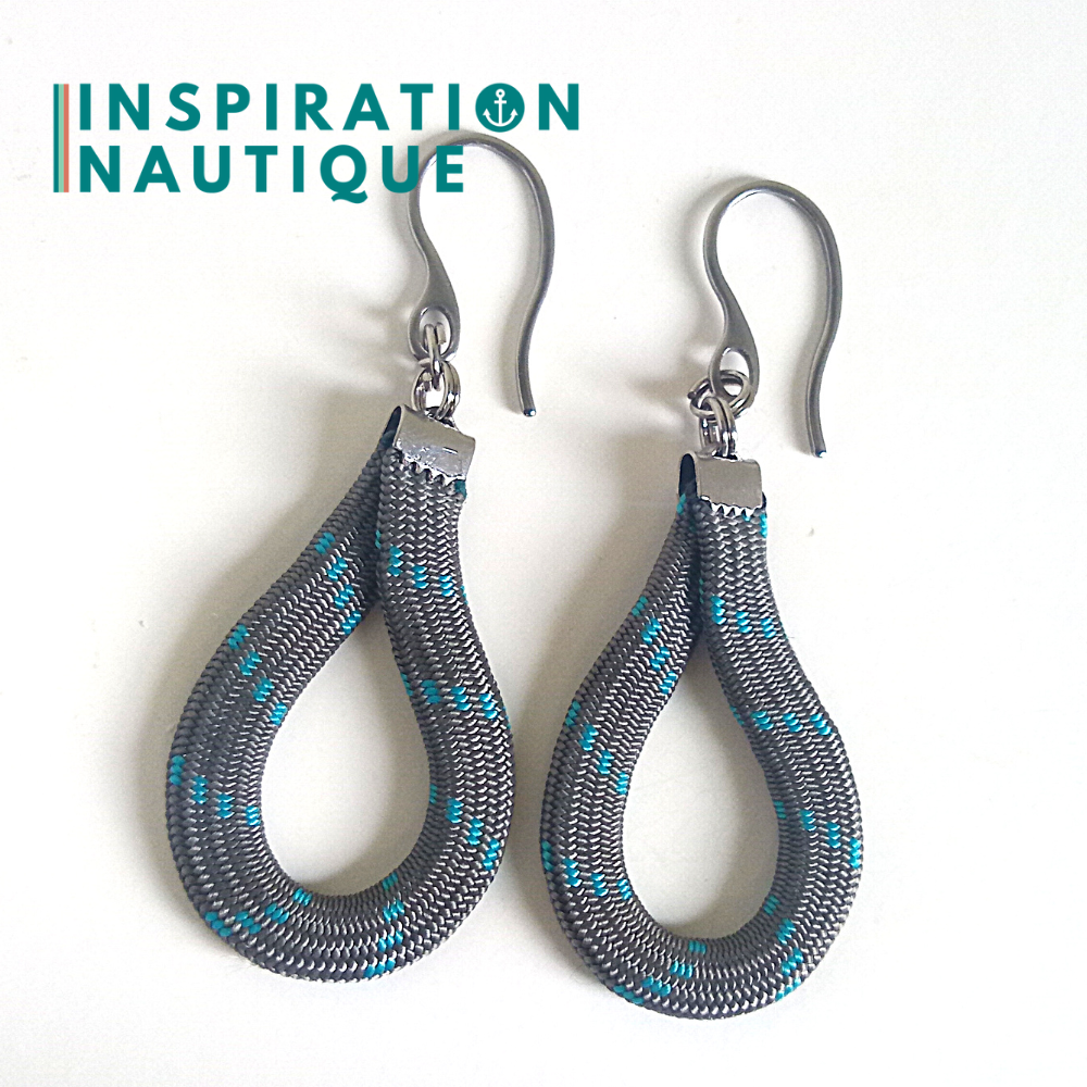 Boucles d'oreilles Goutte, Gris avec traceur turquoise