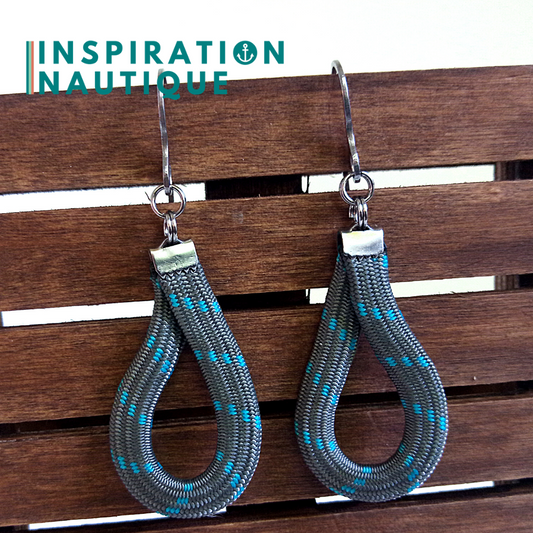 Boucles d'oreilles Goutte, Gris avec traceur turquoise