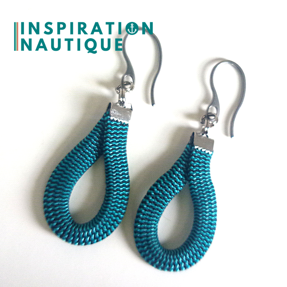 Boucles d'oreilles Goutte, Turquoise et noir, zigzags