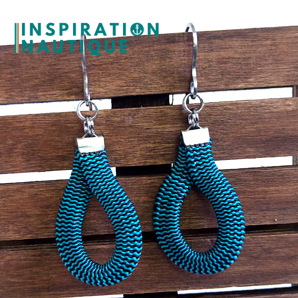 Boucles d'oreilles Goutte, Turquoise et noir, zigzags