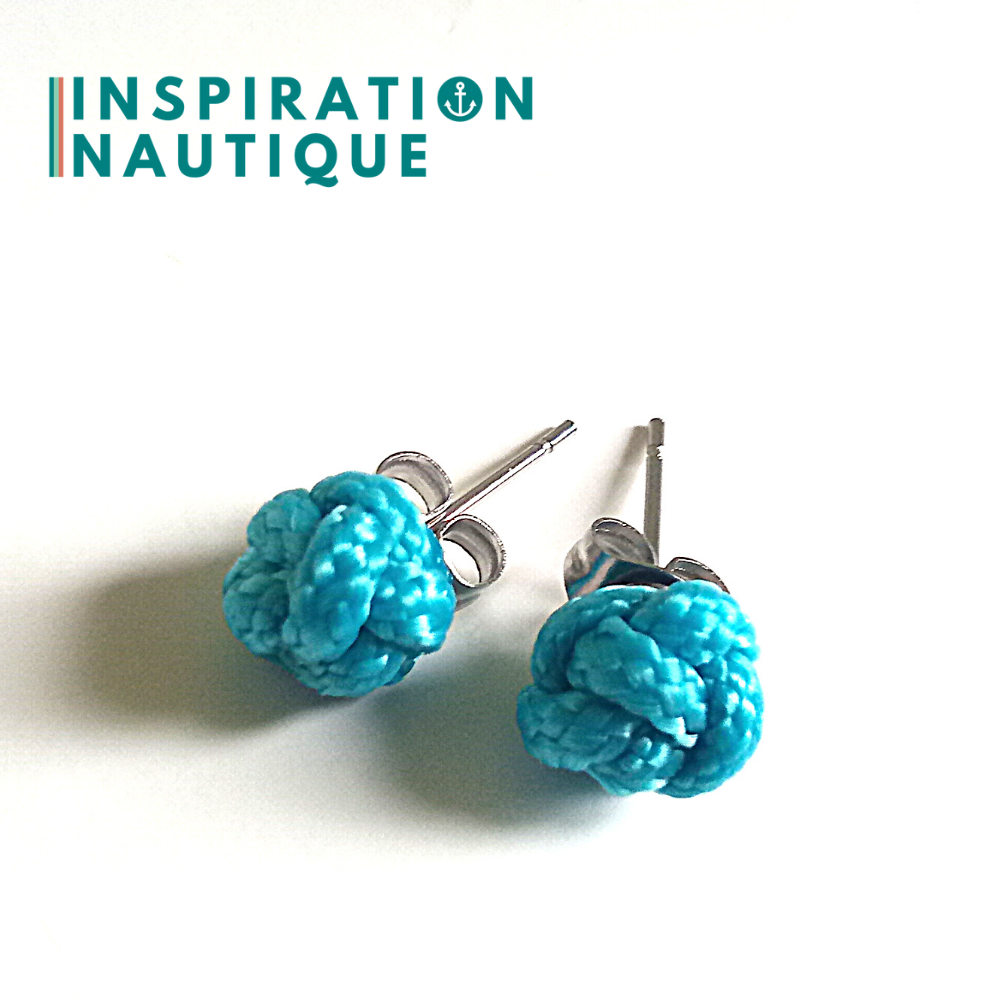 Boucles d'oreilles nautiques, boutons en noeud de sifflet de bosco, Turquoises