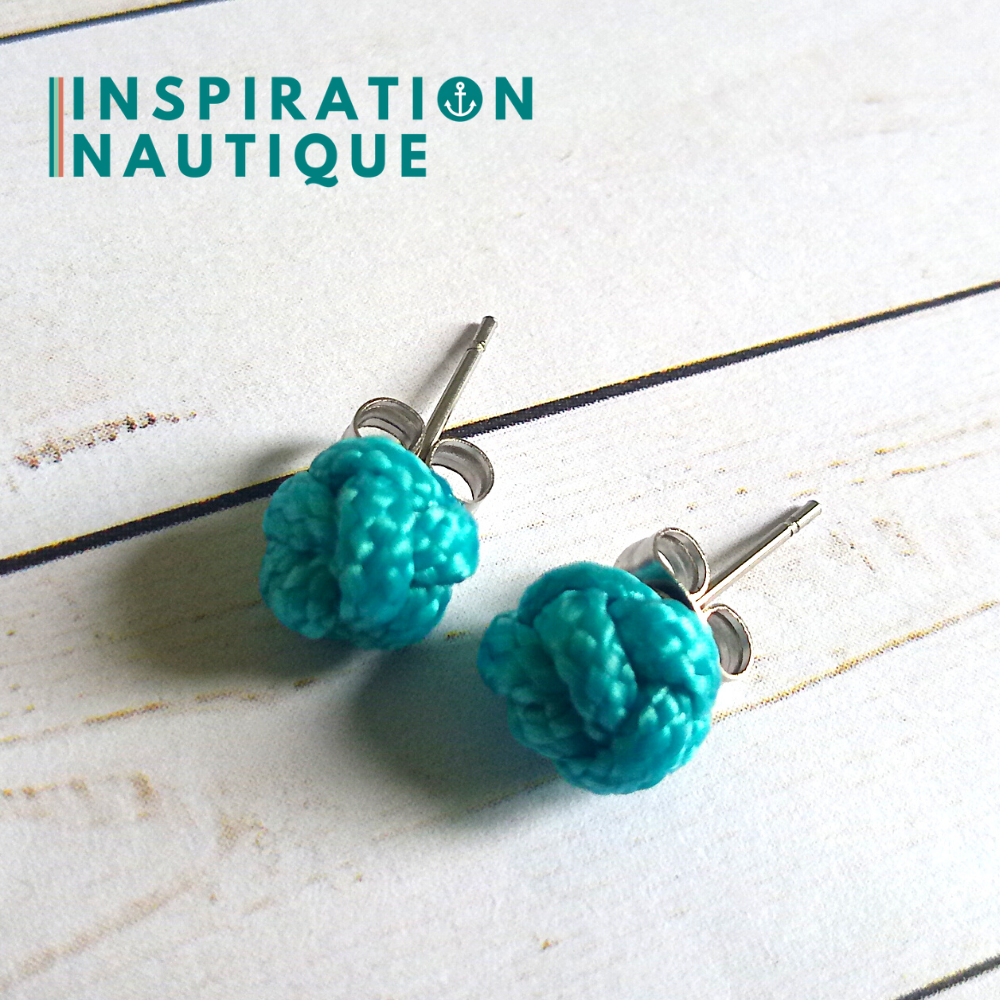 Boucles d'oreilles nautiques, boutons en noeud de sifflet de bosco, Turquoises