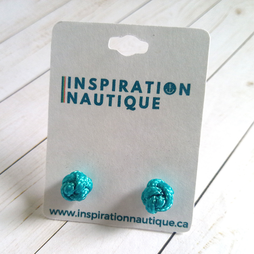 Boucles d'oreilles nautiques, boutons en noeud de sifflet de bosco, Turquoises