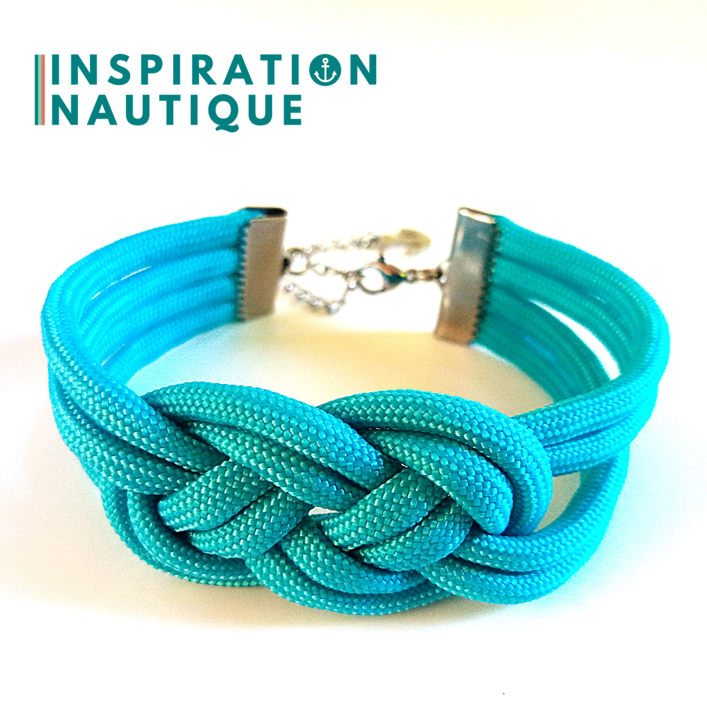 Bracelet marin avec noeud de carrick double unisexe, en paracorde 550 et acier inoxydable, Turquoise