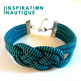 Bracelet marin avec noeud de carrick double unisexe, en paracorde 550 et acier inoxydable, Turquoise et noir, zigzags