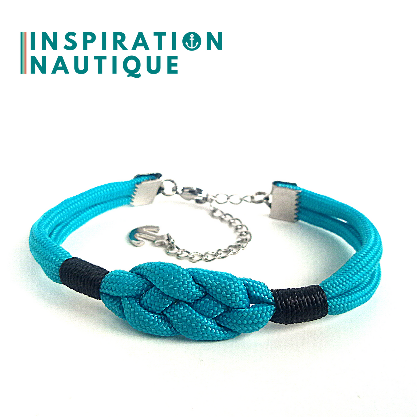 Bracelet marin avec noeud de carrick, unisexe, en paracorde 550 et acier inoxydable, Turquoise