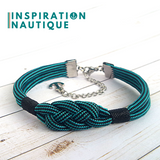 Bracelet marin avec noeud de carrick, unisexe, en paracorde 550 et acier inoxydable, Turquoise et noir, ligné