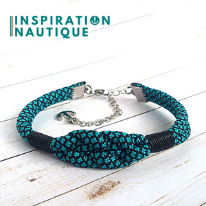 Bracelet marin avec noeud de carrick, unisexe, en paracorde 550 et acier inoxydable, Turquoise et noir, diamants