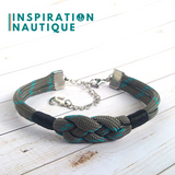 Bracelet marin avec noeud de carrick, unisexe, en paracorde 550 et acier inoxydable, Gris avec traceur turquoise