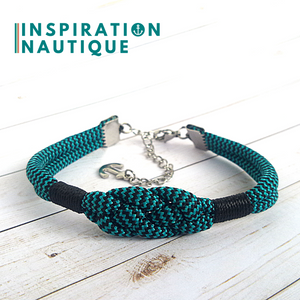 Bracelet marin avec noeud de carrick, unisexe, en paracorde 550 et acier inoxydable, Turquoise et noir, zigzags