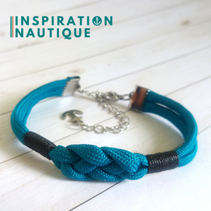 Bracelet marin avec noeud de carrick, unisexe, en paracorde 550 et acier inoxydable, Bleu Caraïbes