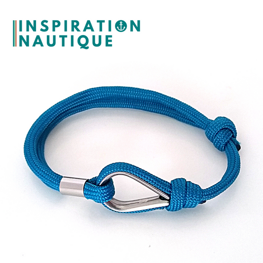 Bracelet marin avec cosse et noeud de pêcheur, Bleu Caraïbes, Medium