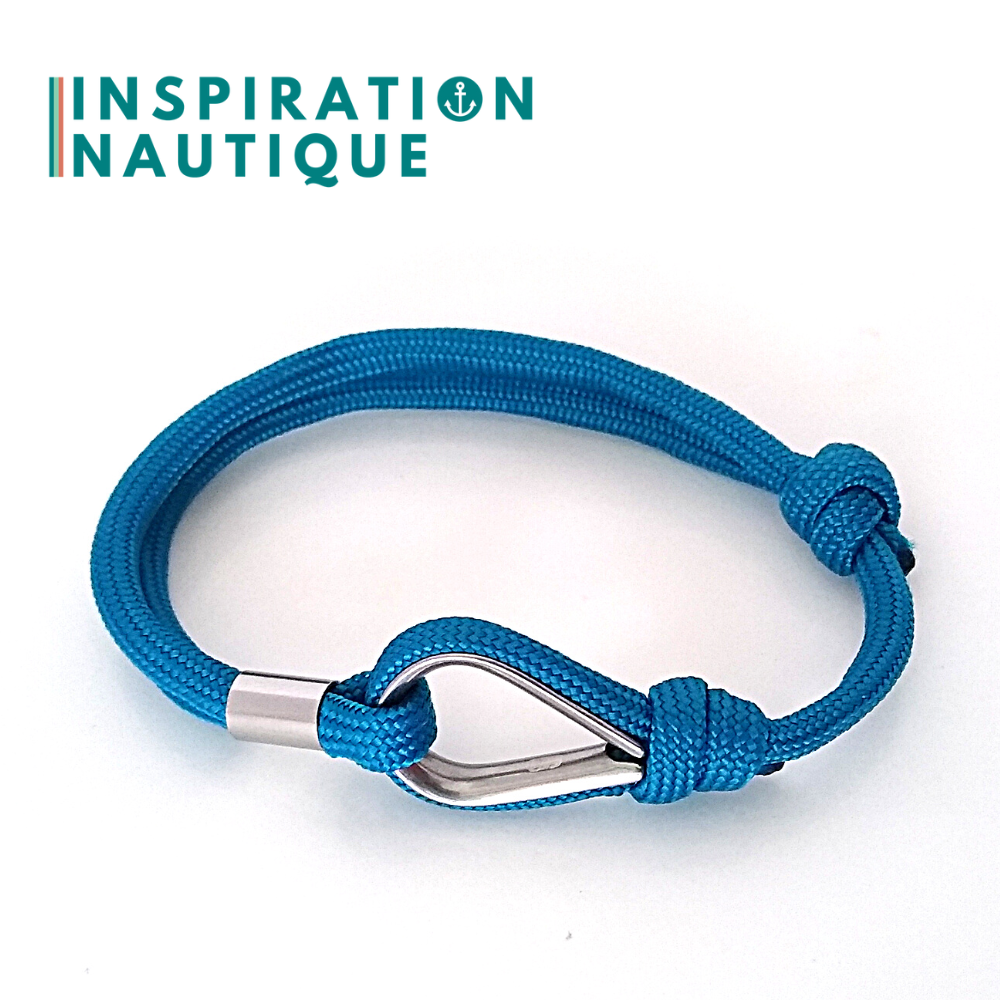 Bracelet marin avec cosse et noeud de pêcheur, Bleu Caraïbes