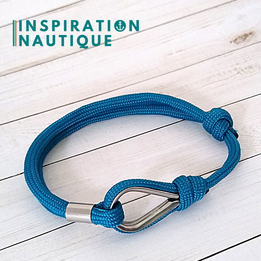 Bracelet marin avec cosse et noeud de pêcheur, Bleu Caraïbes