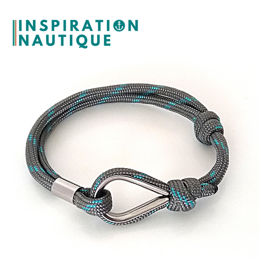 Bracelet marin avec cosse et noeud de pêcheur, Gris avec traceur turquoise, Medium