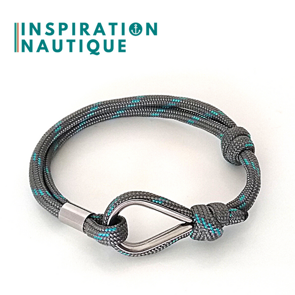 Prêt-à-partir | Bracelet marin avec cosse et noeud coulissant, Gris avec traceur turquoise, Medium