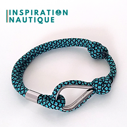 Bracelet marin avec cosse et noeud de pêcheur, Turquoise et noir diamants, Medium