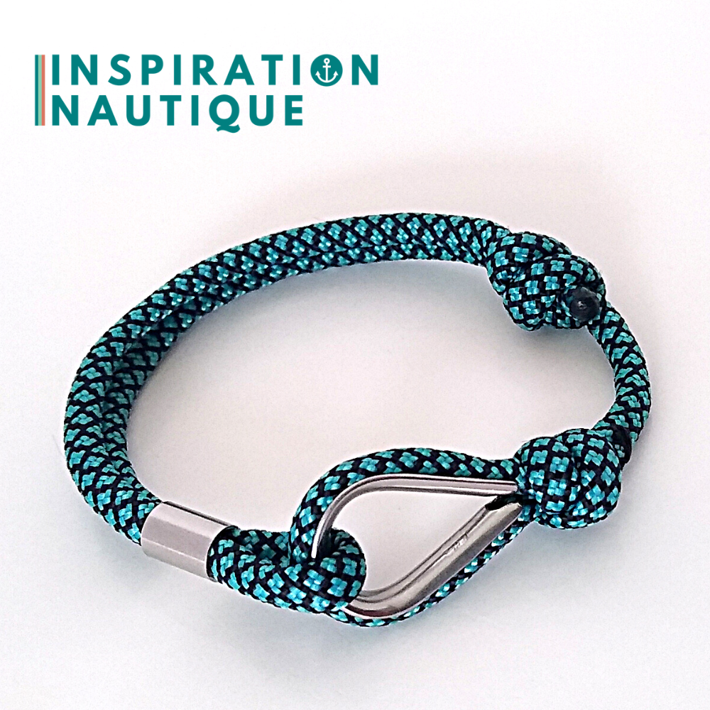 Bracelet marin avec cosse et noeud de pêcheur, Turquoise et noir diamants