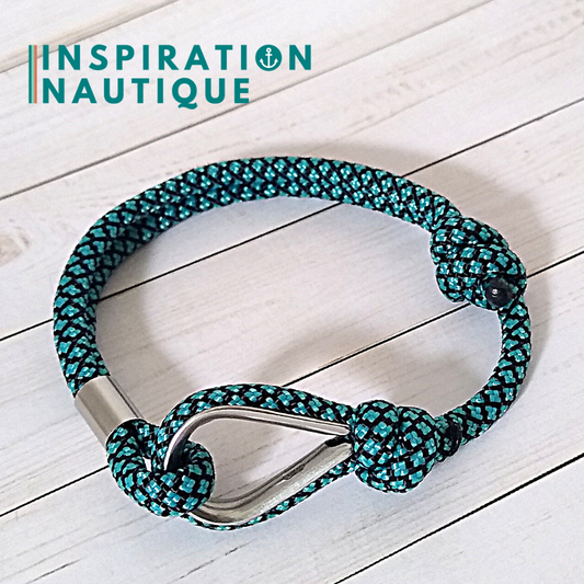 Bracelet marin avec cosse et noeud de pêcheur, Turquoise et noir diamants