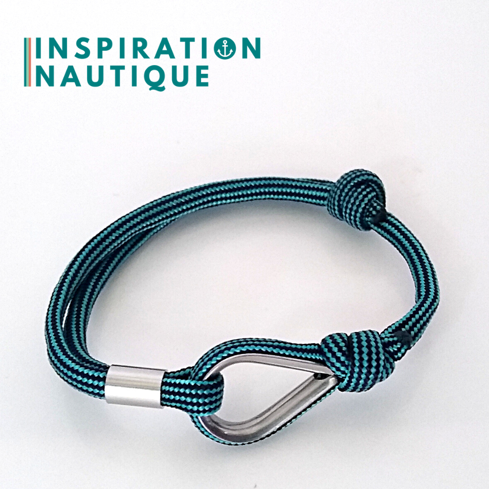 Bracelet marin avec cosse et noeud de pêcheur, Turquoise et noir ligné, Medium
