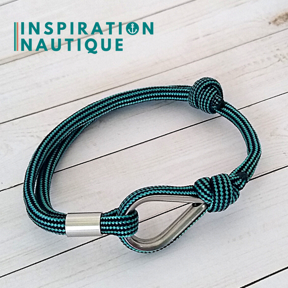 Bracelet marin avec cosse et noeud coulissant, Turquoise et noir ligné