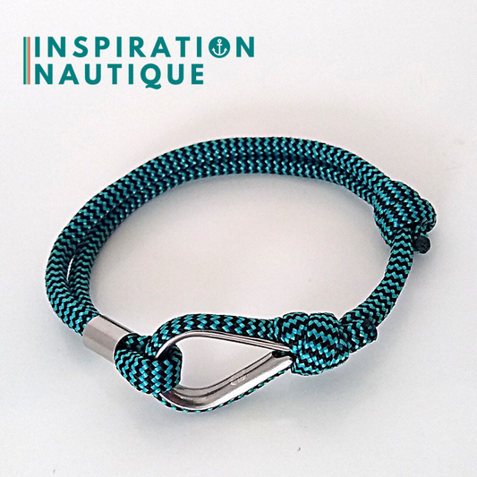 Bracelet marin avec cosse et noeud de pêcheur, Turquoise et noir zigzags, Medium