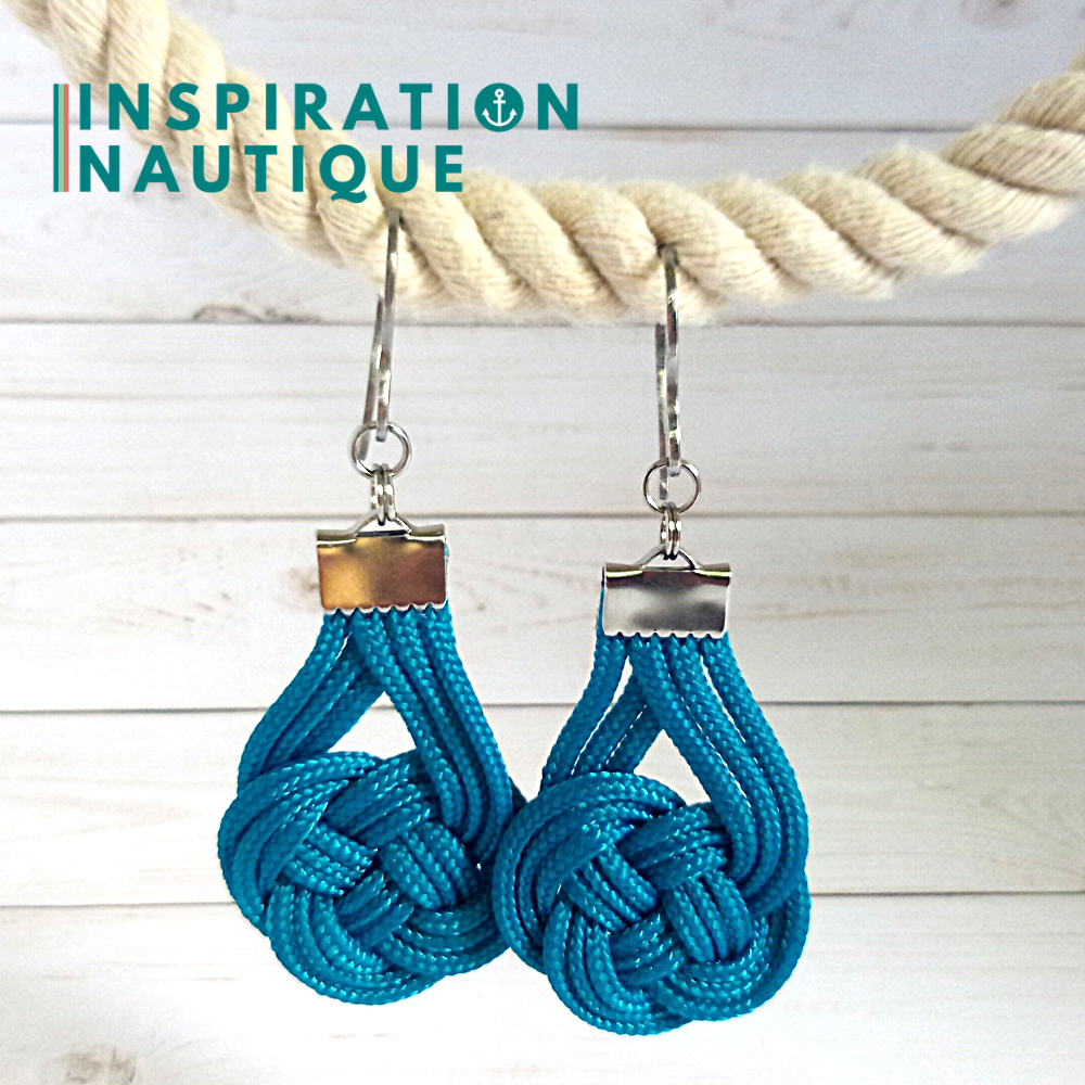 Boucles d'oreilles Double Coin Knot, Bleu Caraïbes