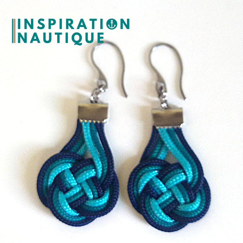 Boucles d'oreilles Double Coin Knot, Turquoise, sarcelle et marine