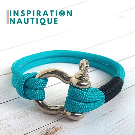 Bracelet marin avec manille en paracorde 550 et acier inoxydable, Turquoise