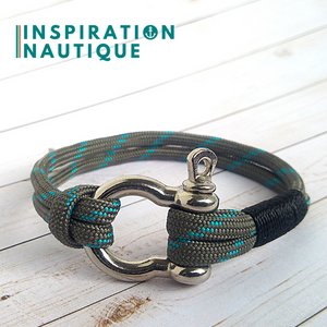 Bracelet marin avec manille pour homme ou femme en paracorde 550 et acier inoxydable, Gris avec traceur turquoise